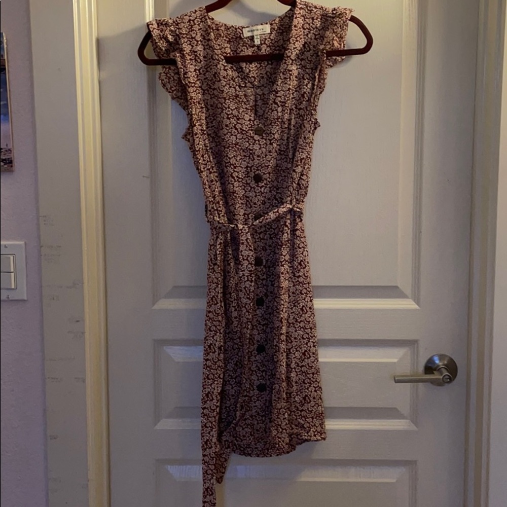 Casual flower pattern dress with belt